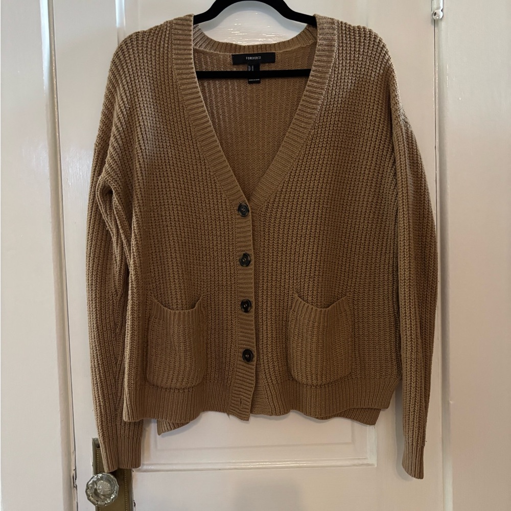 LAST CHANCE! Forever 21 Tan Cardigan Sweater V-Neck Ribbed